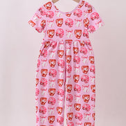 Pink bow baseball bamboo jumpsuit