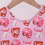 Pink bow baseball bamboo jumpsuit