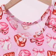 Pink bow baseball bamboo jumpsuit