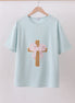 Blue bowknot cross applique top