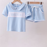 Blue brother embroidery pocket shorts set