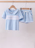 Blue brother embroidery pocket shorts set