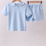 Blue brother embroidery pocket shorts set