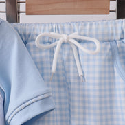Blue brother smocked shorts set