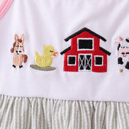 Pink seersucker farm animals embroidery ruffle dress