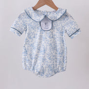 Navy bunny embroidery peter pan collar bubble
