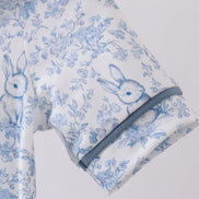Navy bunny embroidery peter pan collar bubble