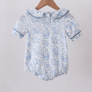 Navy bunny embroidery peter pan collar bubble