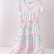 Pink patchwork floral tiered dress