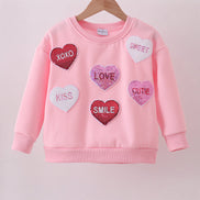 Pink heart love smile sequin fleece mom&me sweatshrit