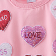 Pink heart love smile sequin fleece mom&me sweatshrit