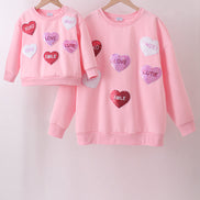 Pink heart love smile sequin fleece mom&me sweatshrit