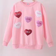Pink heart love smile sequin fleece mom&me sweatshrit