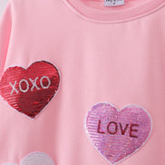 Pink heart love smile sequin fleece mom&me sweatshrit