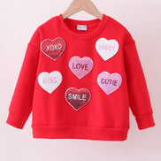 Red heart love smile sequin fleece mom&me sweatshrit