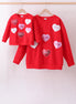 Red heart love smile sequin fleece mom&me sweatshrit