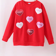 Red heart love smile sequin fleece mom&me sweatshrit