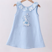 Blue bunny applique ruffle dress