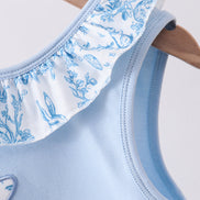 Blue bunny applique ruffle dress