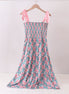 Pink floral smocked tiered dress