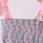 Pink floral smocked tiered dress