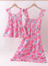 Pink floral smocked ruffle mom&me tiered dress