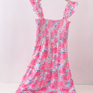 Pink floral smocked ruffle mom&me tiered dress