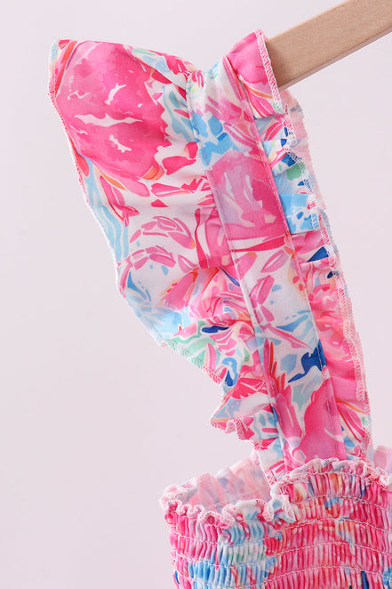 Pink floral smocked ruffle mom&me tiered dress