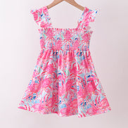 Pink floral smocked ruffle mom&me tiered dress