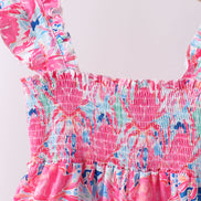 Pink floral smocked ruffle mom&me tiered dress