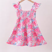 Pink floral smocked ruffle mom&me tiered dress