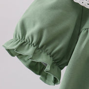 Sage bunny applique lace collar dress