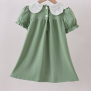Sage bunny applique lace collar dress