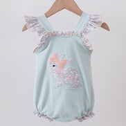 Blue floral bunny applique ruffle bubble