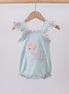 Blue floral bunny applique ruffle bubble