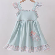 Blue floral bunny applique ruffle dress