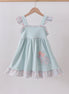 Blue floral bunny applique ruffle dress