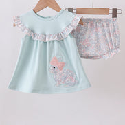 Blue floral bunny applique bloomer set