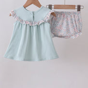 Blue floral bunny applique bloomer set