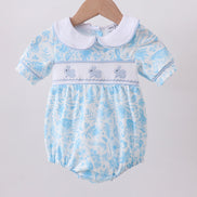 Blue bunny smocked peter pan collar bubble