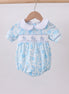 Blue bunny smocked peter pan collar bubble