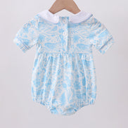 Blue bunny smocked peter pan collar bubble