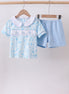 Blue bunny smocked peter pan collar shorts set