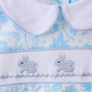 Blue bunny smocked peter pan collar shorts set