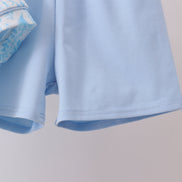 Blue bunny smocked peter pan collar shorts set