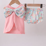 Pink floral cross embroidery ruffle bloomer set