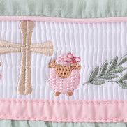 Green swiss dot cross sheep ruffle bloomer set