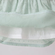 Green swiss dot cross sheep ruffle bloomer set