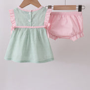 Green swiss dot cross sheep ruffle bloomer set