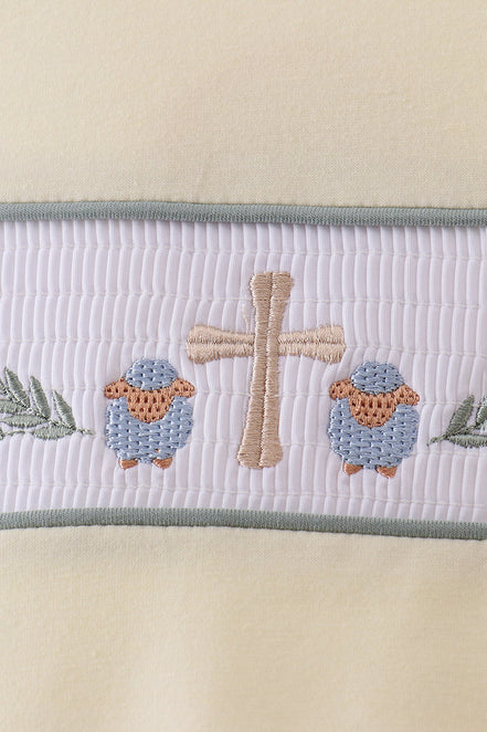Yellow cross sheep embroidery top